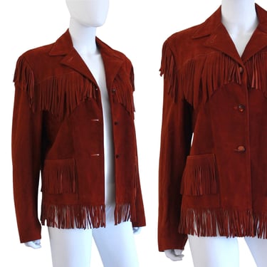 RARE Late 1940s / Early 1950s Mahogany Suede Leather Fringe Jacket - 1950s Suede Leather Jacket - 40s Rust Red Leather Jacket | Size Medium 