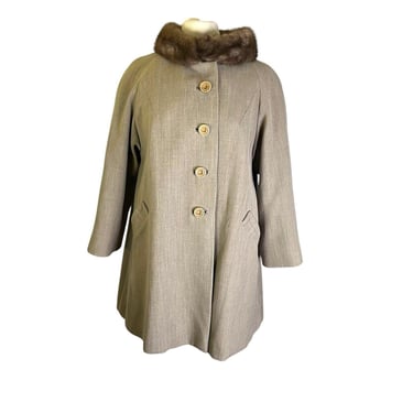 Vintage Penn Craft Tan Brown Woven Retro Real Fur Collar Longline Coat Jacket Union USA Made 