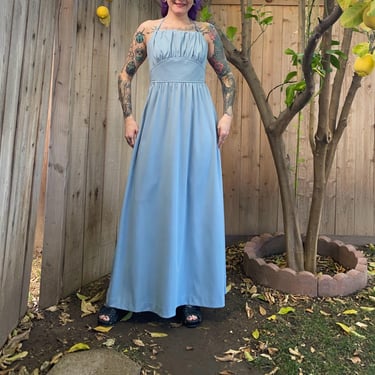 Vintage 1970’s Light Blue Maxi Halter Dress 