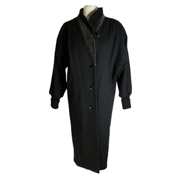 Vintage 80s 90s Karizma Black Wool Batwing Longline Jacket Coat Overcoat Size 10 
