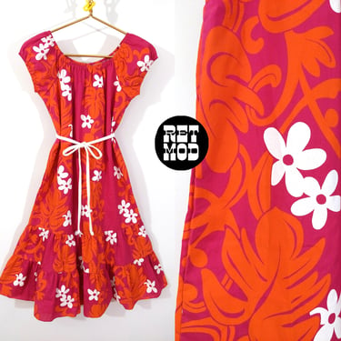 NWOT Fun Hawaiian Vintage 70s 80s Pink, Orange & White Floral Dress 