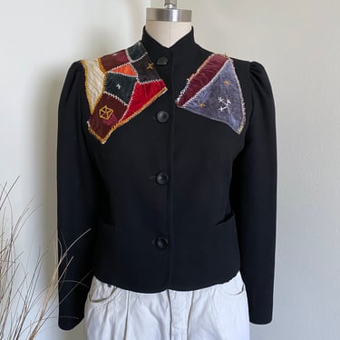 Vintage Crazy Quilt Jacket, Up cycled Jacket, S M 