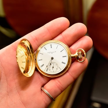 Antique 1901 Elgin Solid 14K Gold 206 Pocket Watch, 7 Jewel Movement, Size 6S, Ornately Engraved Yellow Gold Case, Working Condition 