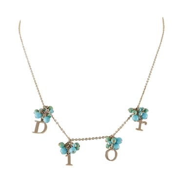 Dior Turquoise Logo Charm Necklace