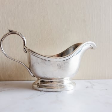 antique French etched hotel silver gravy boat