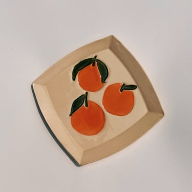 ceramic dish. tangerines 02. trinket or serving tray. glazed stoneware. 5.75 inch plate. dessert or cookie plate. catchall tray. 
