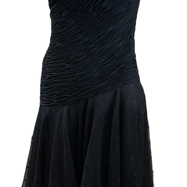 Loris Azzaro 80s Black Strapless Party Dress with Red Underskirt