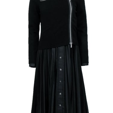 Sacai - Black Pleated Maxi Dress w/ Detachable Hoodie Sz 2
