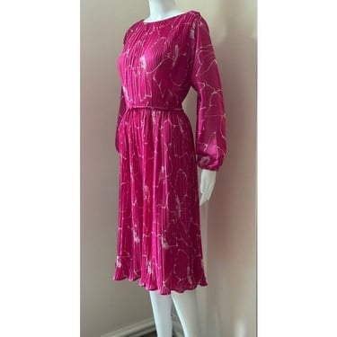 Pink 1980's Day Dress Pretty Micro Pleats Small 