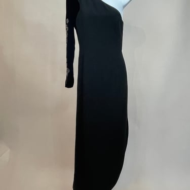 1990s Carolina Herrera One Shoulder Long Black Dress 