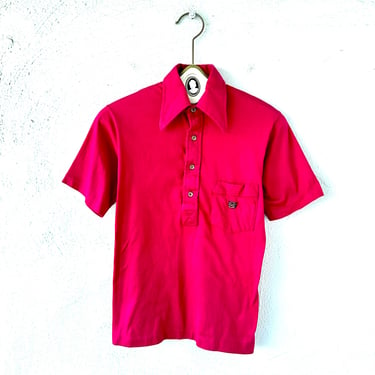 Vintage 70s Mens Large Dagger Collar Shirt 1970s Mens Golf Polo Top 