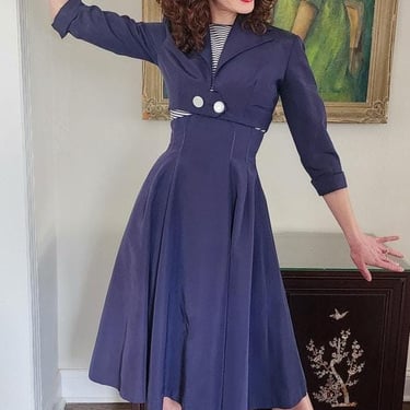 Vintage 50s Blue Dress Suit Nautical Stripe Cropped Jacket Jerell Jr 