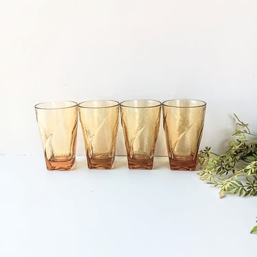4 Vintage Amber Hazel Atlas Water Glasses Cups/ Pebblestone/ 1960s Tumblers/ USA/ Bohemian Farmhouse Country Cottage Granny Core Kitchen 