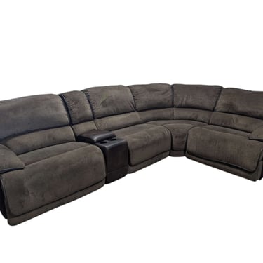 Brown Cloth/Leather Sectional with Automatic Recliners