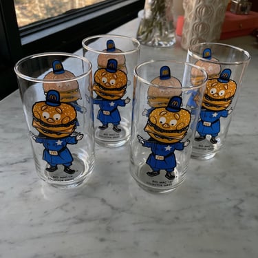 4 Big Mac Glass Set Vintage 1970s McDONALDs Drinking Barware Glasses Tumblers Mid-Century Restaurant Set 4 