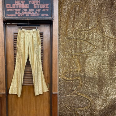 Vintage 1960’s Western Side Zip Gold Lamé Mod Rockabilly Wild Flare Pants, Vintage Western Pants, Side Zip, Gold Lamé, 1960’s Pants, Slacks 