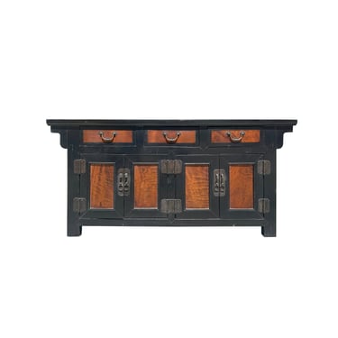 Oriental Distressed Brown Two Tone Credenza Low Table TV Console Cabinet ws4079E 