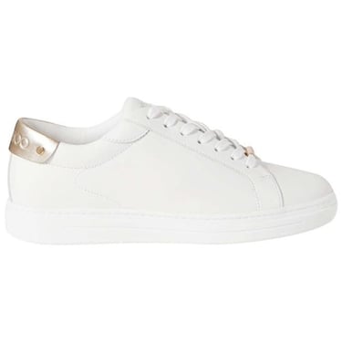 JIMMY CHOO White Rome Metallic-trimmed Leather Sneakers
