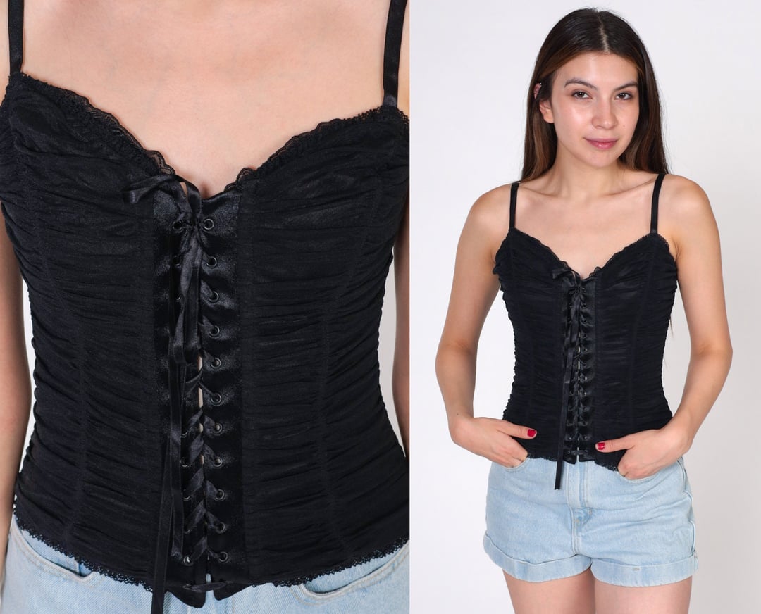 Black Bustier Corset Ruched Tank Top Y2K Going Out, Shop Exile