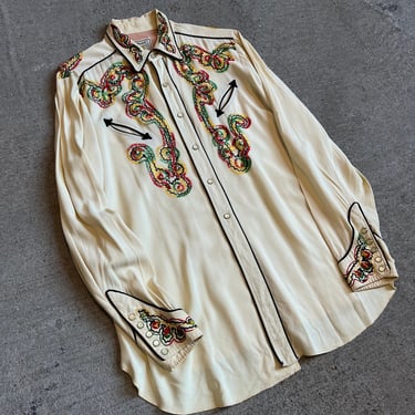 Sz 15, 1950s Rayon Embroidered 