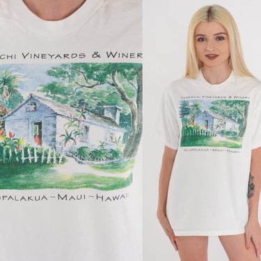 Tedeschi Vineyards Shirt 90s Wine Shirt Ulupalakua Maui Hawaii Winery Graphic Tee Drinking Hawaiian Somalier White Vintage 1990s Medium M 