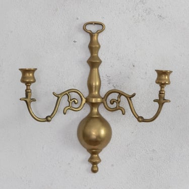 Two Candle Brass Wall Sconce, Candlestick Holder Sconce for Two Taper Candles 