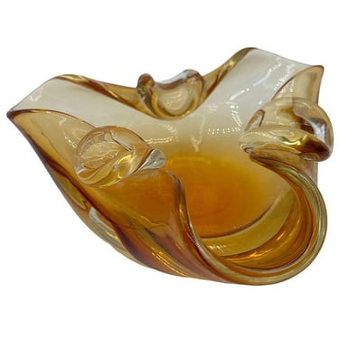 Mid-century Amber Honey Murano Ashtray Attributed to Archimede Saguso 