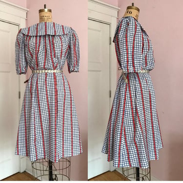 1960's Navy and Red Tiled Pullover Dress 