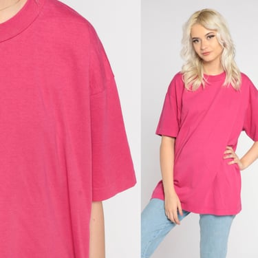 Hot Pink T Shirt 80s Plain T-Shirt Solid Color Single Stitch Tee Retro Basic Minimalist Tshirt Bright Summer Vintage 1980s Extra Large xl 