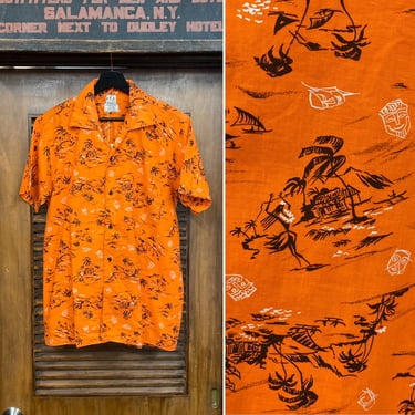Vintage 1950’s Atomic Tiki Tropical Cotton Hawaiian Rockabilly Shirt, 50’s Vintage Clothing 