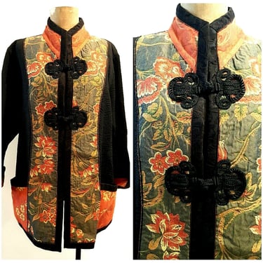 New Vintage 80s Kimono Jacket Size Large Tunic Ethnic Mandarin Top Blouse