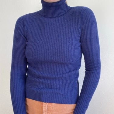Antonio Melani Womens Cobalt Blue 100% Cashmere Turtleneck Sweater Sz XS 
