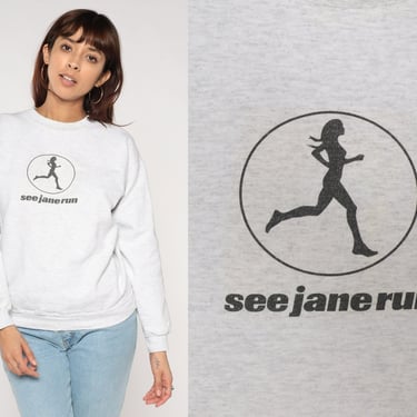 See Jane Run Sweatshirt Y2K Runner Sweatshirt Female Running Graphic Shirt Retro Sports Sweater SeeJaneRun Heather Grey Vintage 00s Medium M 