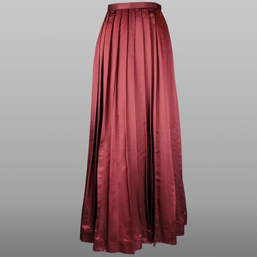 Long Burgundy Skirt / 1970s Silk Burgundy Formal Skirt by Heléne Sidel for Balliets / Size Small 
