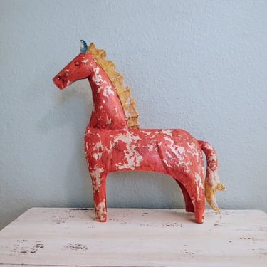 Orange Chippy Shabby Tin Horse Home Décor Made in India 
