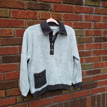 Vintage 1970's Puritan Knit Gray Black Acrylic Polo Sweater / Long Sleeve / XS to Small 