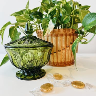 Green Glass Footed Candy Dish