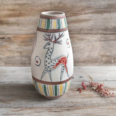Rare Vintage Fratelli Fanciullacci Ceramic Deer Italian Textured Hand-Painted Pottery Vase 1950s - Mid Century 