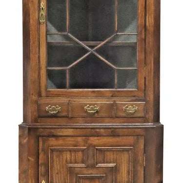 Antique Corner Cabinet, English, Carved Oak, Parquetry, Glazed Door, Early 1900s