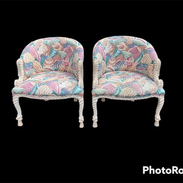 Great pair of vintage rope and tassel arm chairs 