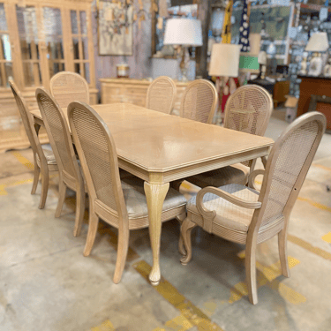 Dining Set in a Light Finish with 8 Cane Back Chairs