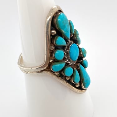 Vintage Zuni Petit Point Turquoise & Sterling Silver Ring Sz 8.25 Signed VA 