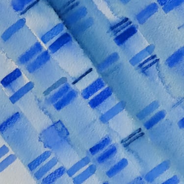 Gel Electrophoresis in Cobalt Blue- Original Watercolor Painting- Genetics DNA art 