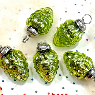 VINTAGE: 5pc - Small Thick Mercury Glass Ornaments - Kugel Style Christmas Ornaments - Green Ornaments 