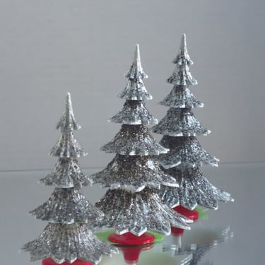 Vintage Putz Christmas Tree, Mica Glitter, Hard Plastic, W. Germany 3.5" High, Sold Separately 