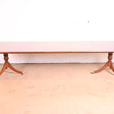 Heritage Georgian Banded Mahogany Double Pedestal Extension Dining Table, Newly Refinished