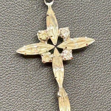 Vintage Crystal Cross Pendant Necklace Retro Religious Jewelry 