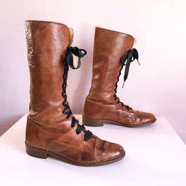 Vintage 1980s Joan & David boots | cognac leather lace up boots with heavy patina, 39 - 8/8.5M 