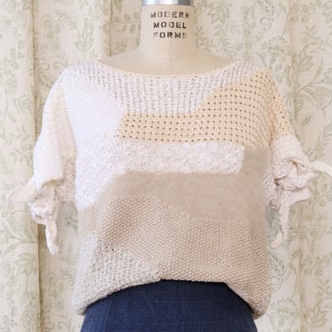 Cream Textural Tie Knit Top S-L