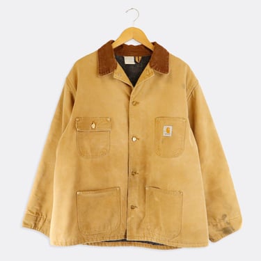 Vintage Carhartt Blanket Lined Chore Brown Corduroy Collared Jacket Sz XL